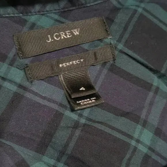J Crew Perfect Fit Plaid Blue Green Button Down Long Sleeve Shirt Size 4 - Picture 3 of 3